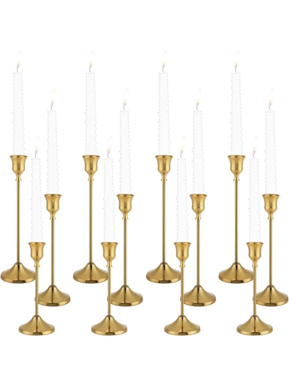 Elegant Brass Gold Candlestick Holders Set of 4, Anti-Slip Metal Taper Holders